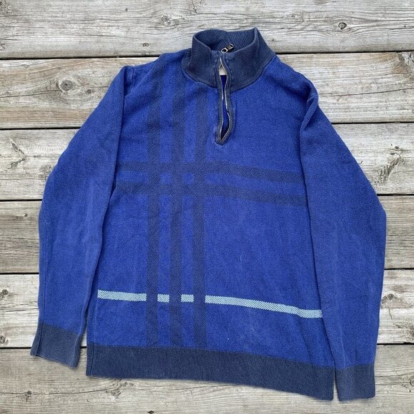Vintage Burberry Quarter Zip Sweater Medium Blue - Picture 2 of 10